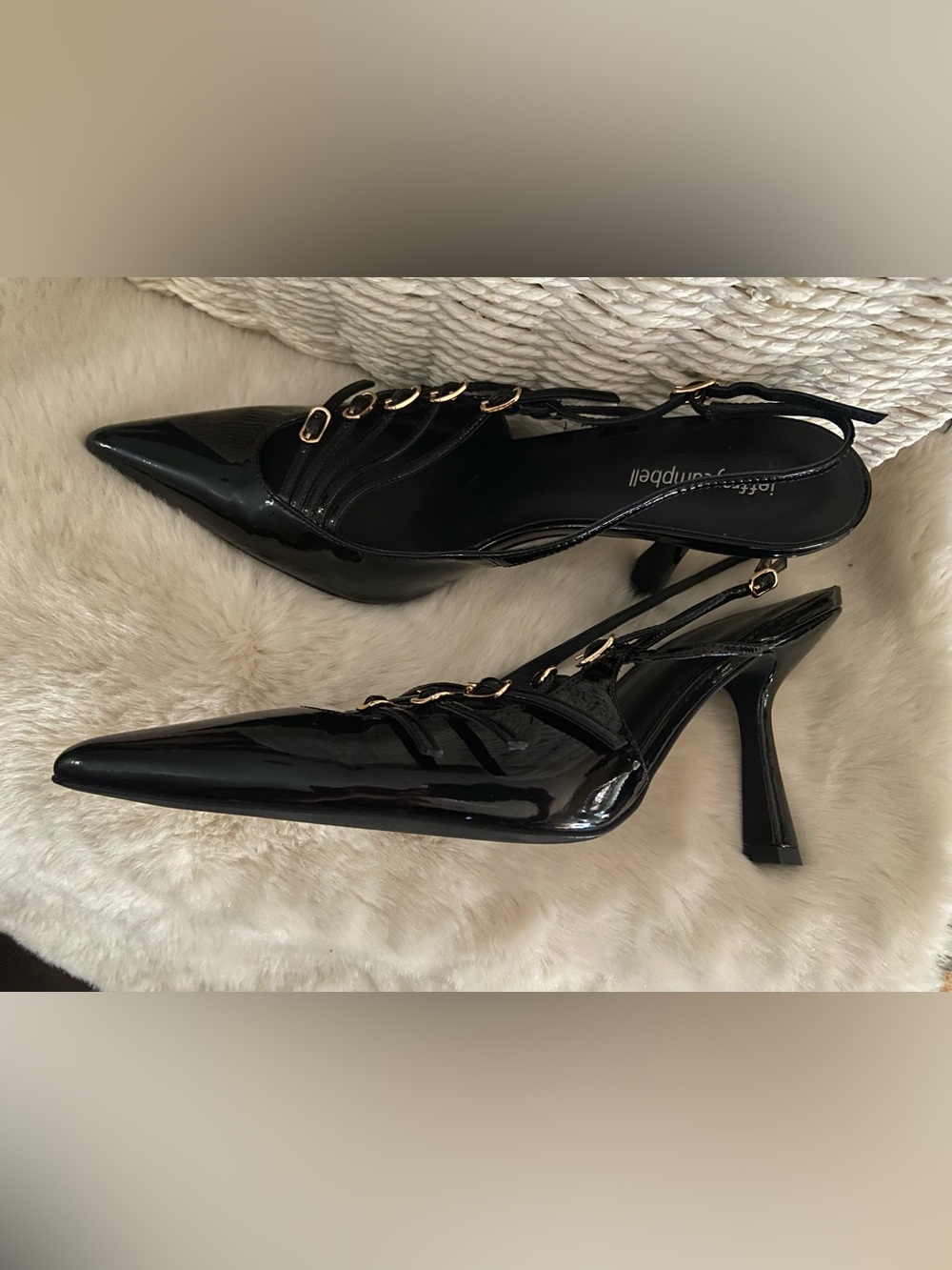 Jeffrey Campbell Patent Leather "Lash" Pointed Toe Slingback Kitten Heels. - Picture 8 of 11